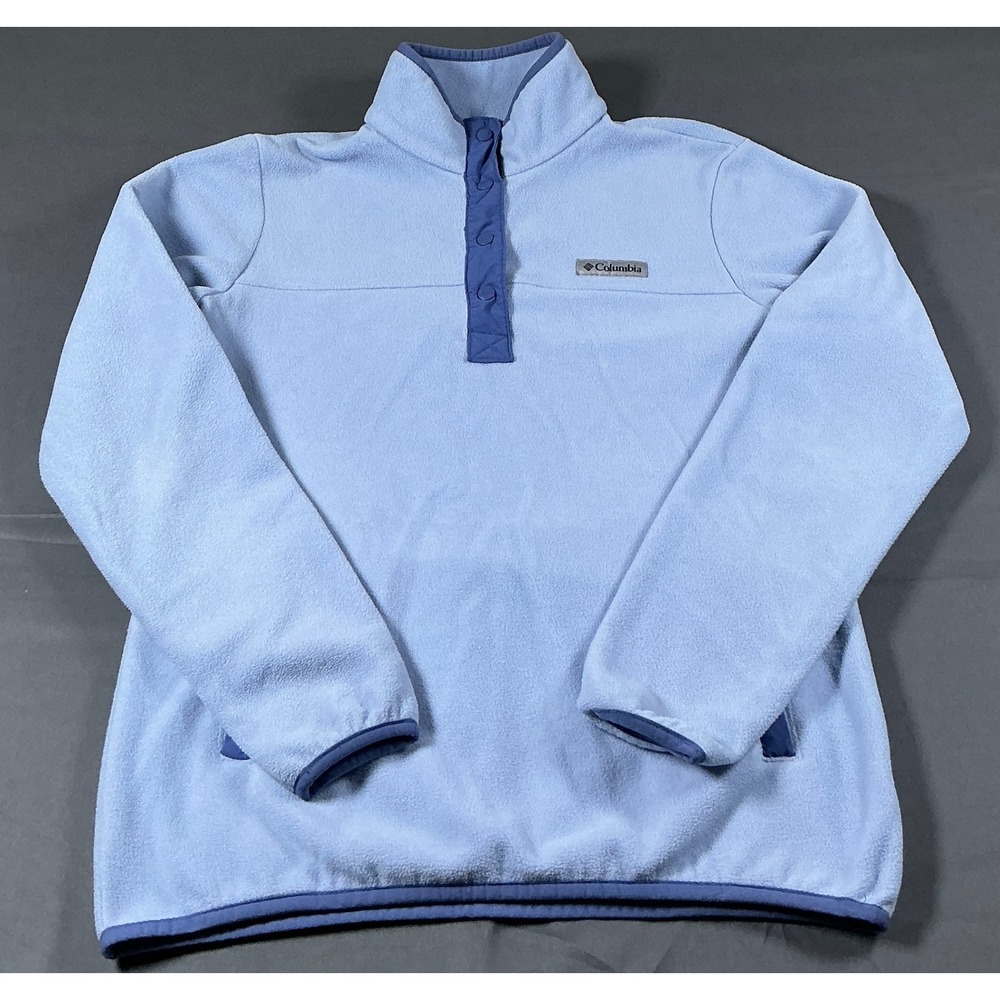 Columbia Benton Springs Fleece Pullover Light Blue Snap Neck Womens Small XL0359
